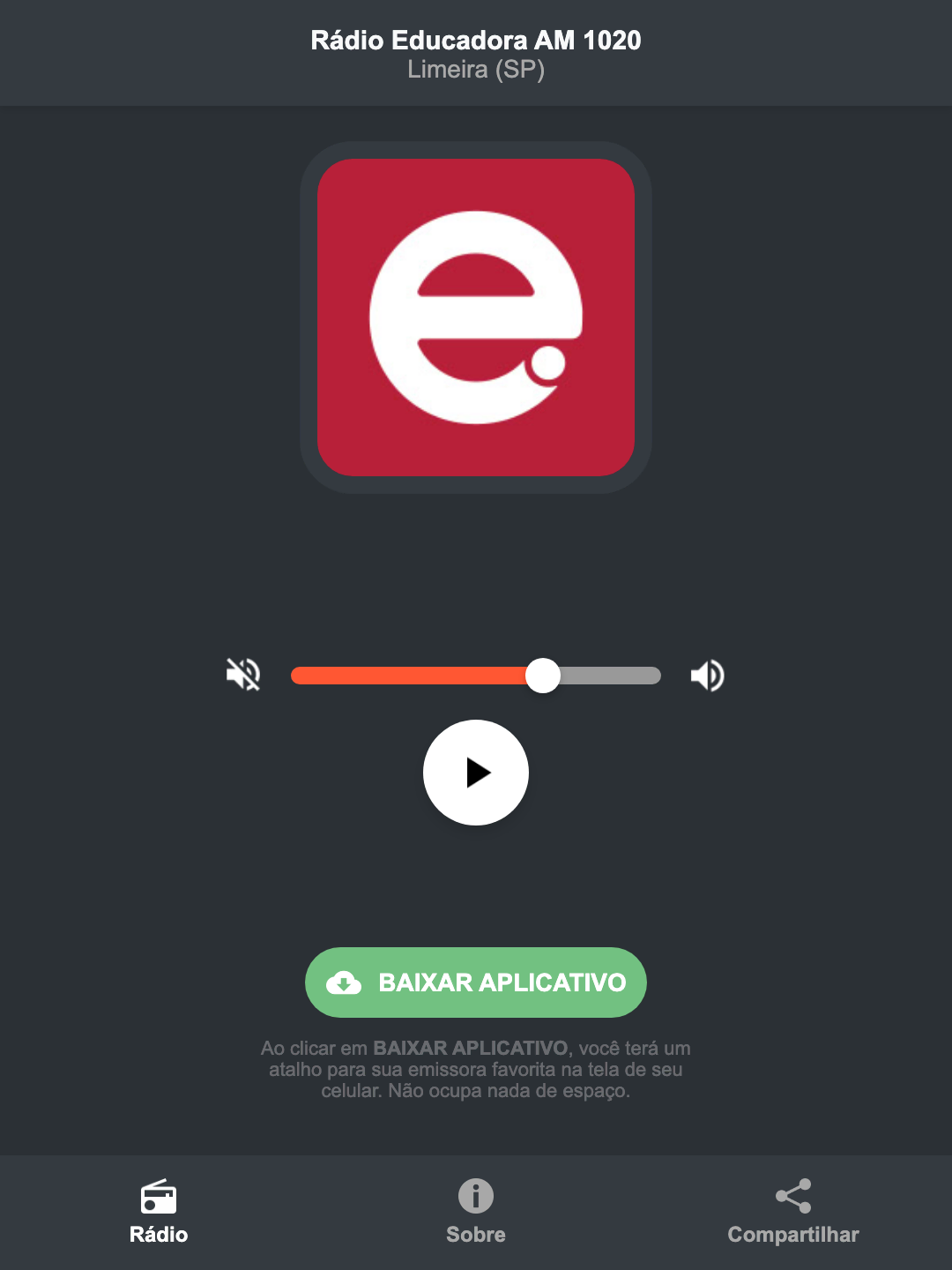 Screenshot do aplicativo da Rádio Educadora AM 1020
