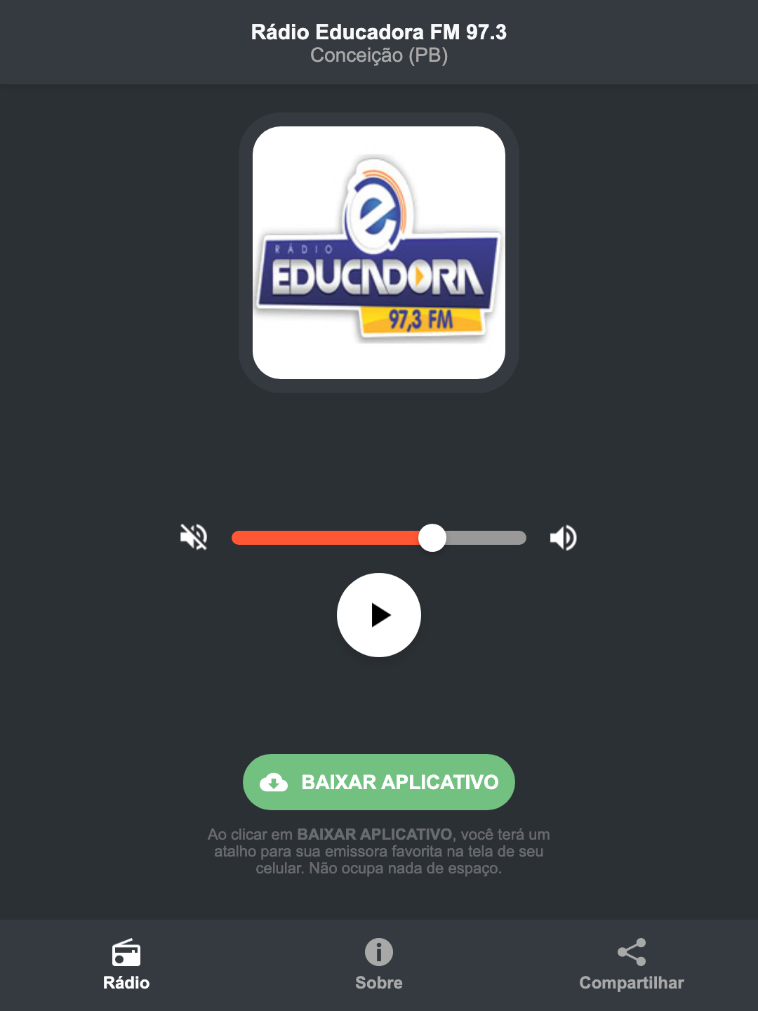 Screenshot do aplicativo da Rádio Educadora FM 97.3