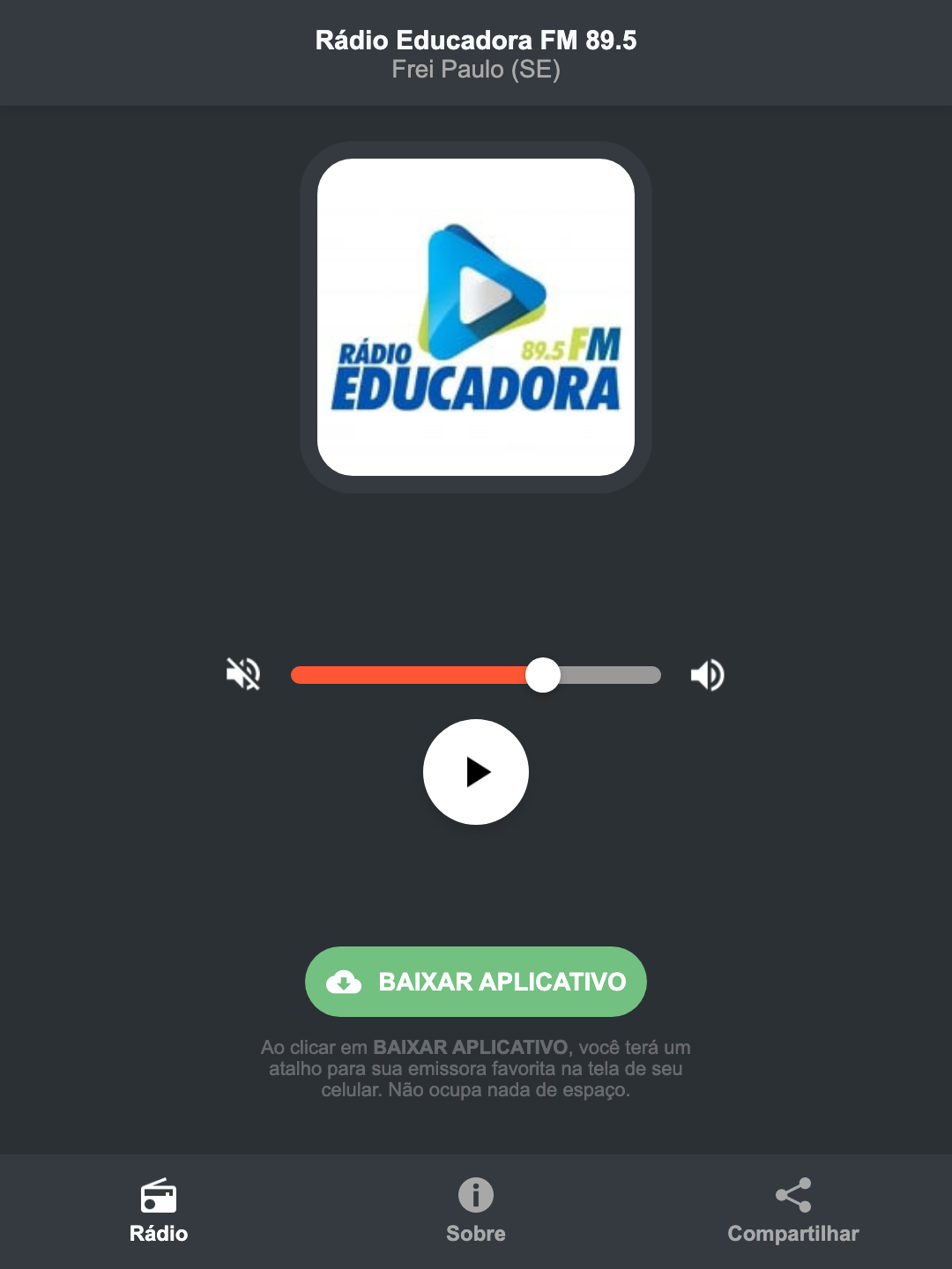 Screenshot do aplicativo da Rádio Educadora FM 89.5
