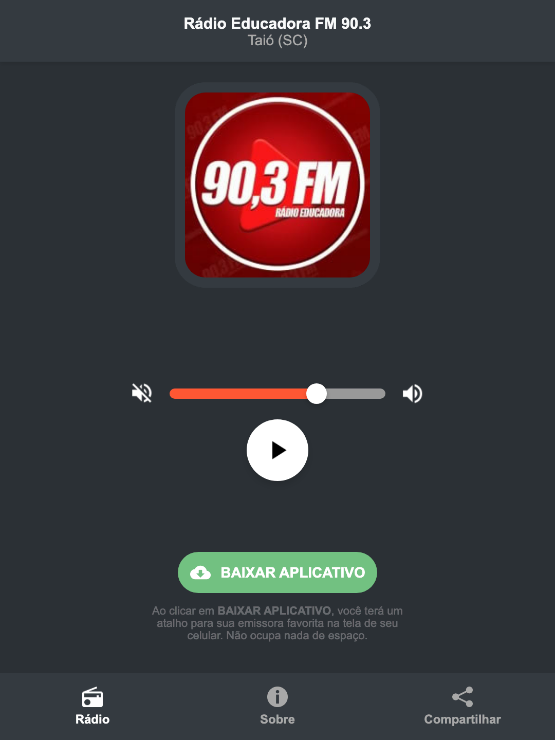 Screenshot do aplicativo da Rádio Educadora FM 90.3