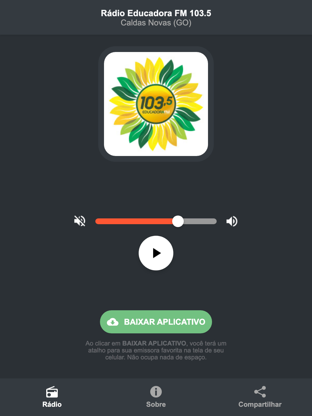 Screenshot do aplicativo da Rádio Educadora FM 103.5