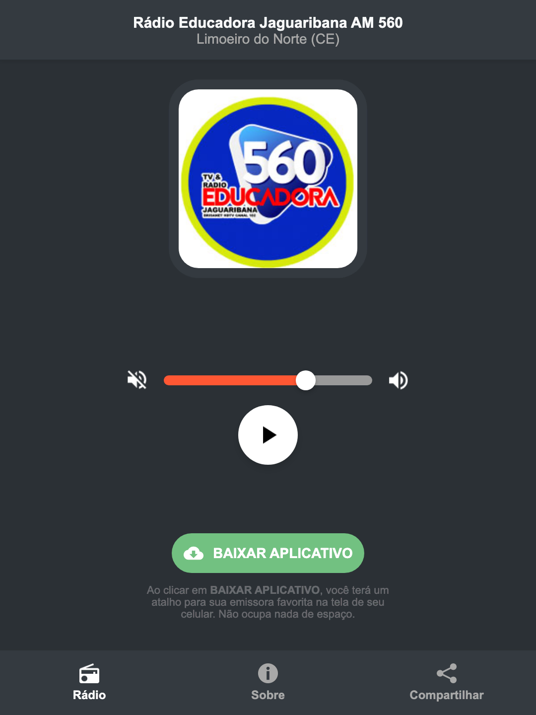 Screenshot do aplicativo da Rádio Educadora Jaguaribana AM 560