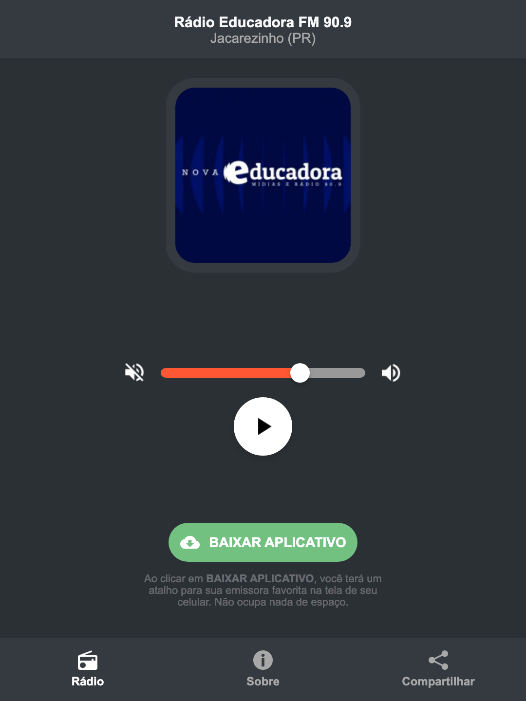 Screenshot do aplicativo da Rádio Educadora FM 90.9