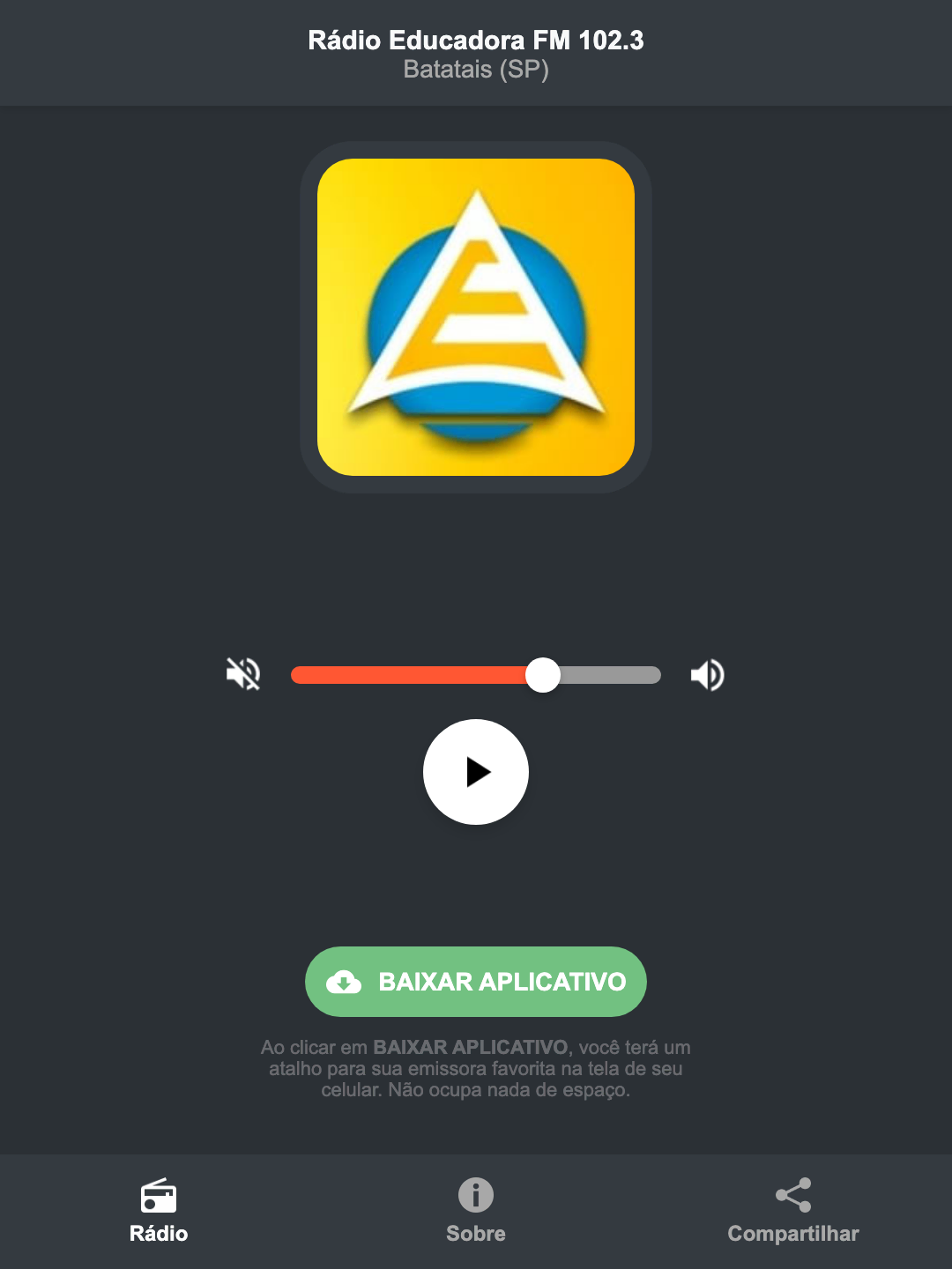 Screenshot do aplicativo da Rádio Educadora FM 102.3