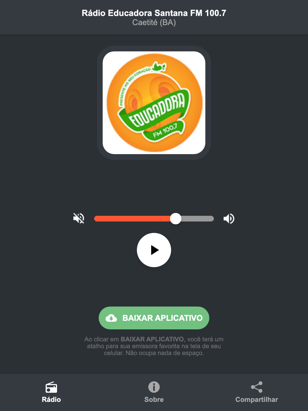 Screenshot do aplicativo da Rádio Educadora Santana FM 100.7