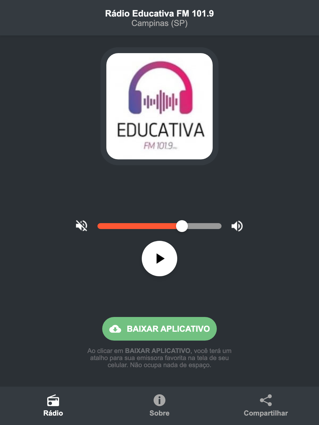 Screenshot do aplicativo da Rádio Educativa FM 101.9