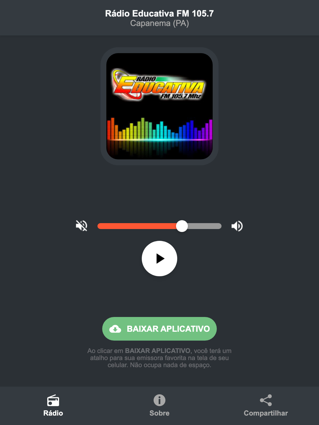 Screenshot do aplicativo da Rádio Educativa FM 105.7