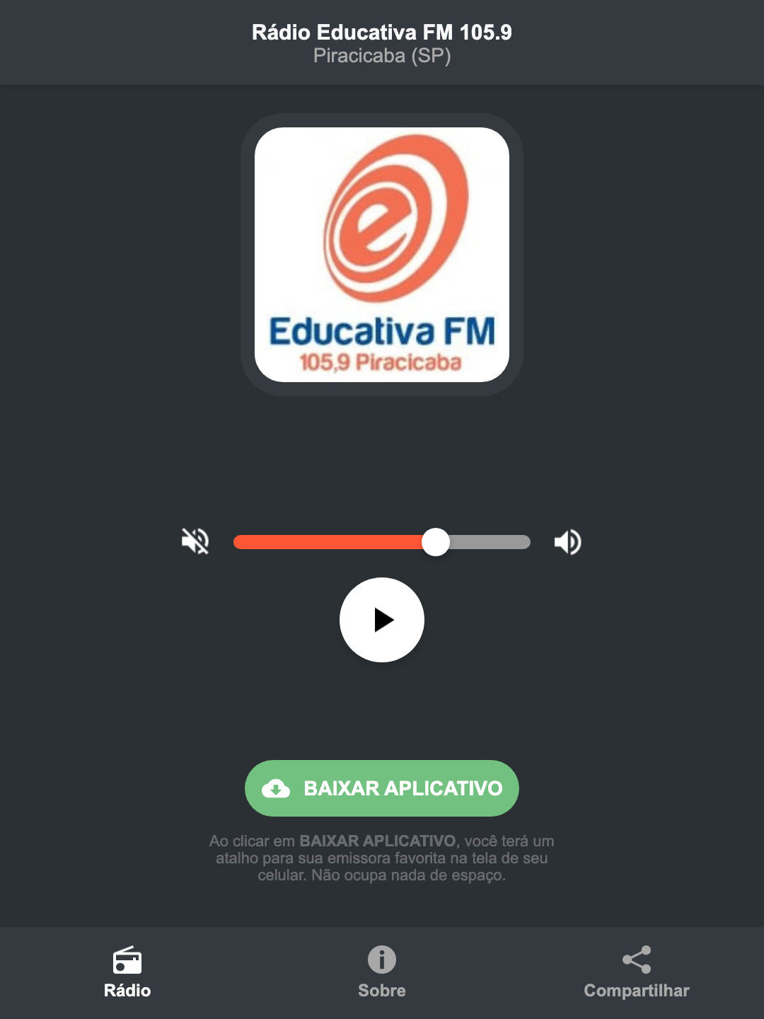 Screenshot do aplicativo da Rádio Educativa FM 105.9