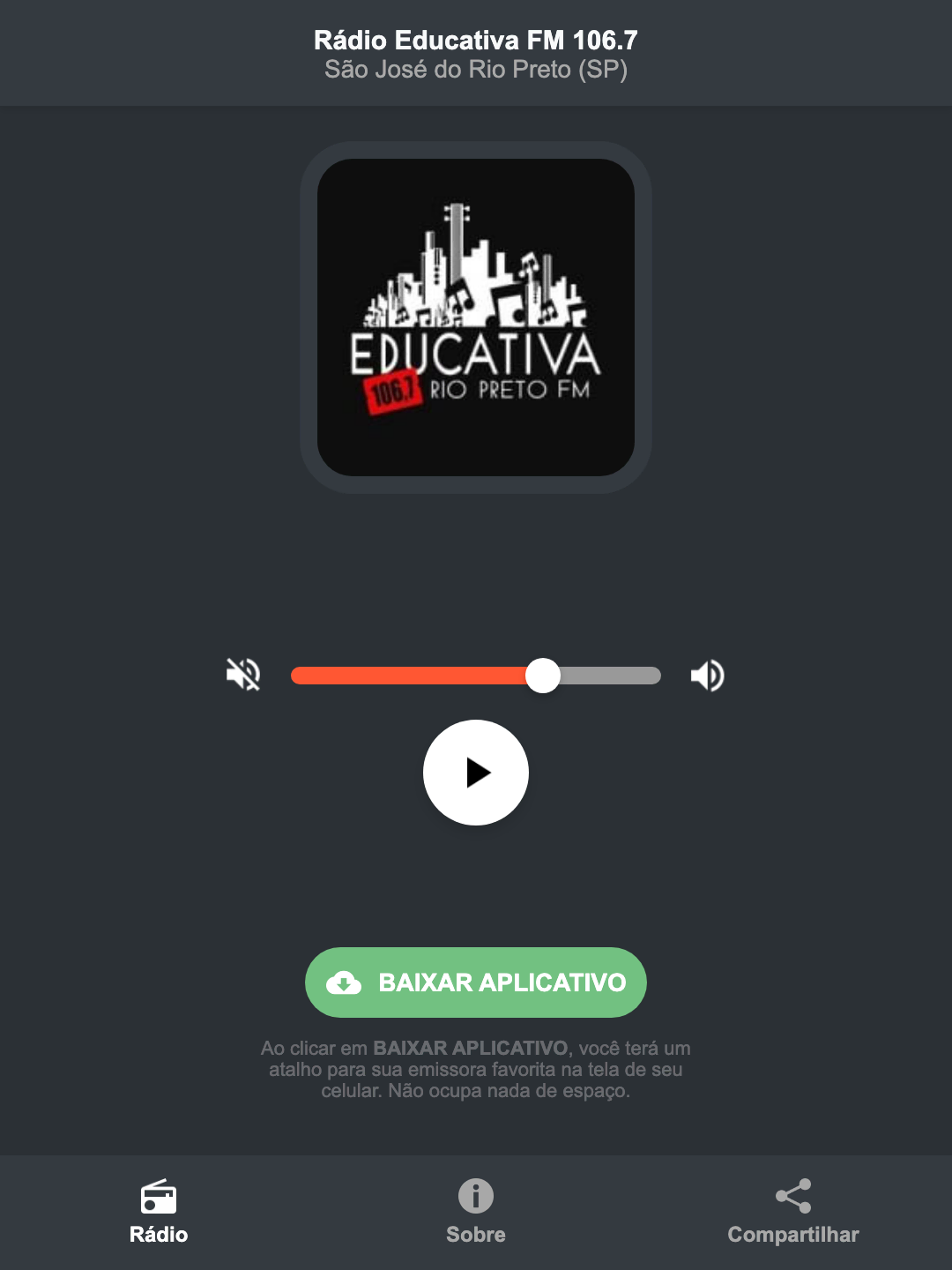Screenshot do aplicativo da Rádio Educativa FM 106.7