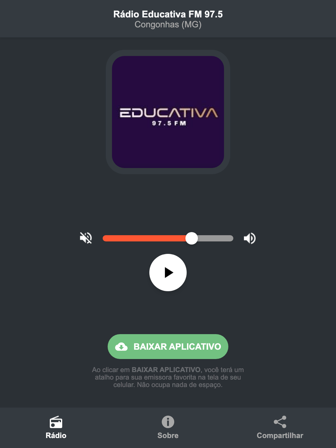 Screenshot do aplicativo da Rádio Educativa FM 97.5