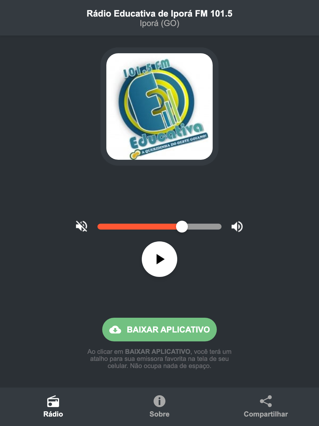 Screenshot do aplicativo da Rádio Educativa de Iporá FM 101.5