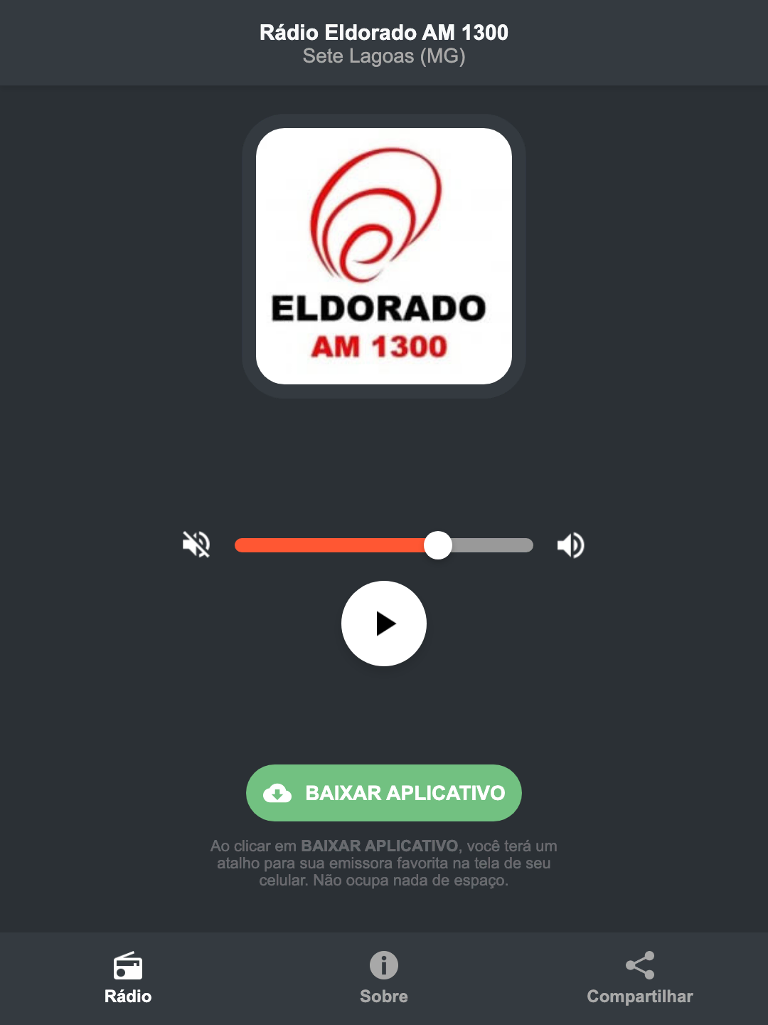 Screenshot do aplicativo da Rádio Eldorado AM 1300