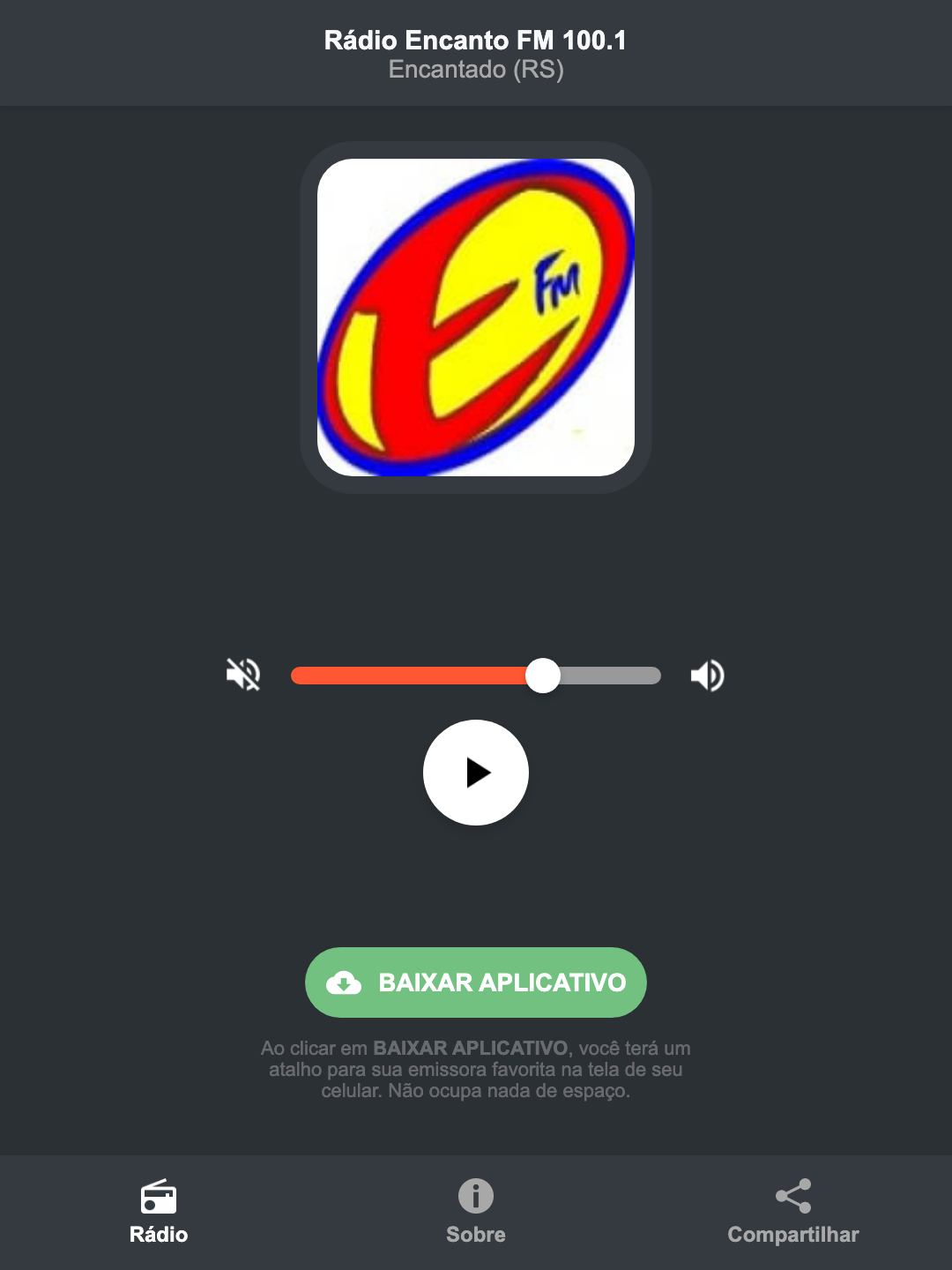 Screenshot do aplicativo da Rádio Encanto FM 100.1