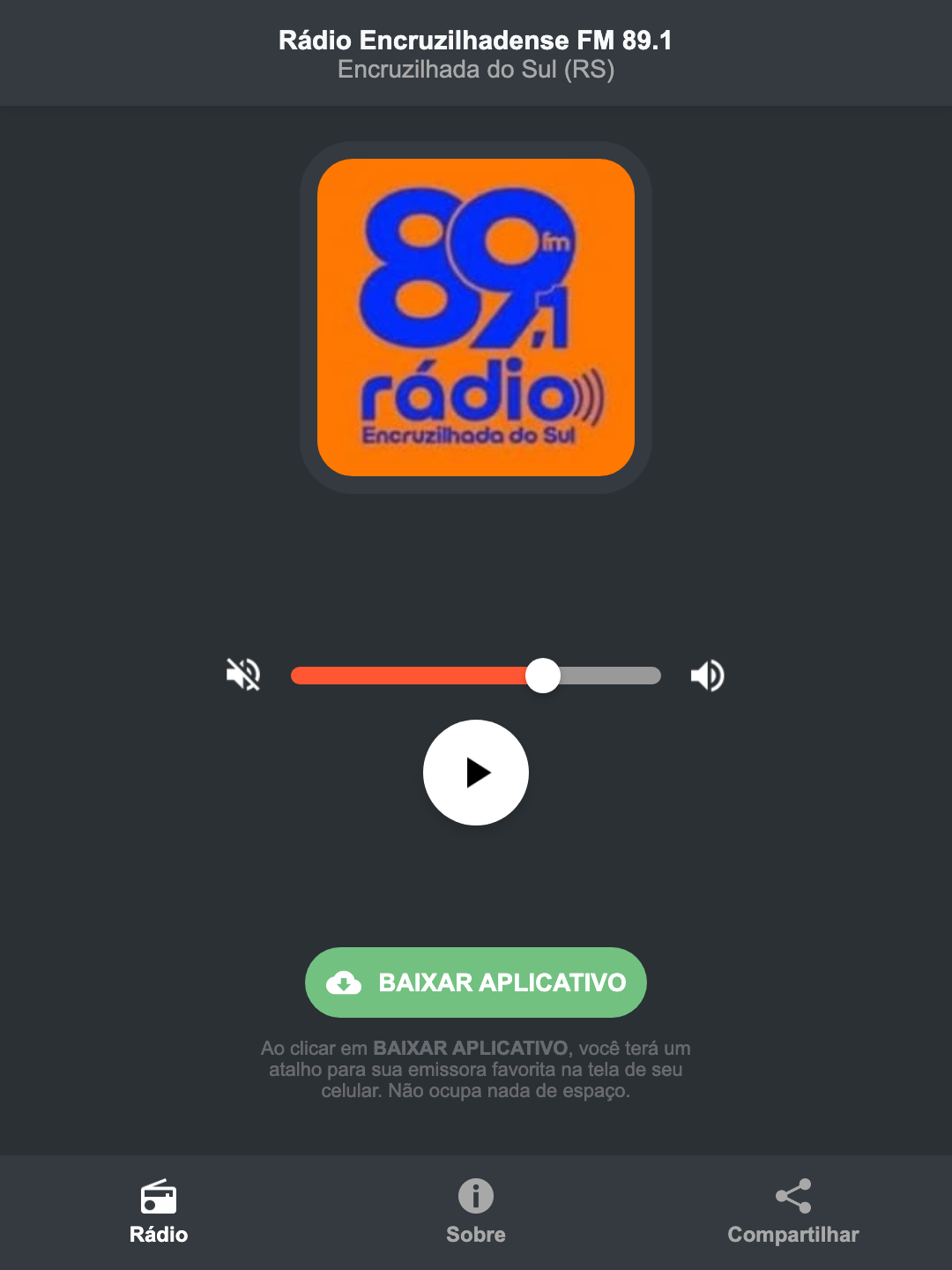 Screenshot do aplicativo da Rádio Encruzilhadense FM 89.1