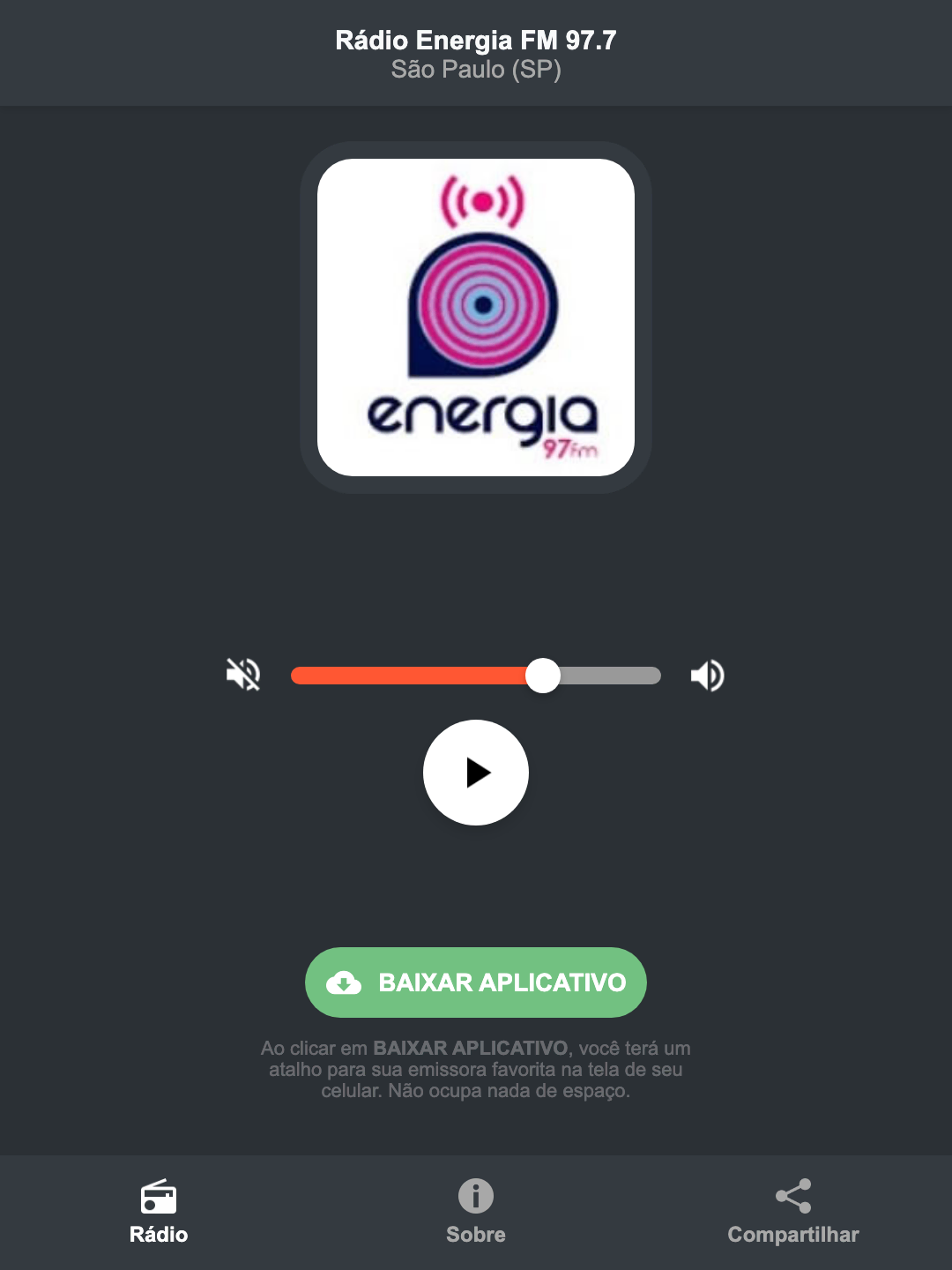 Screenshot do aplicativo da Rádio Energia FM 97.7