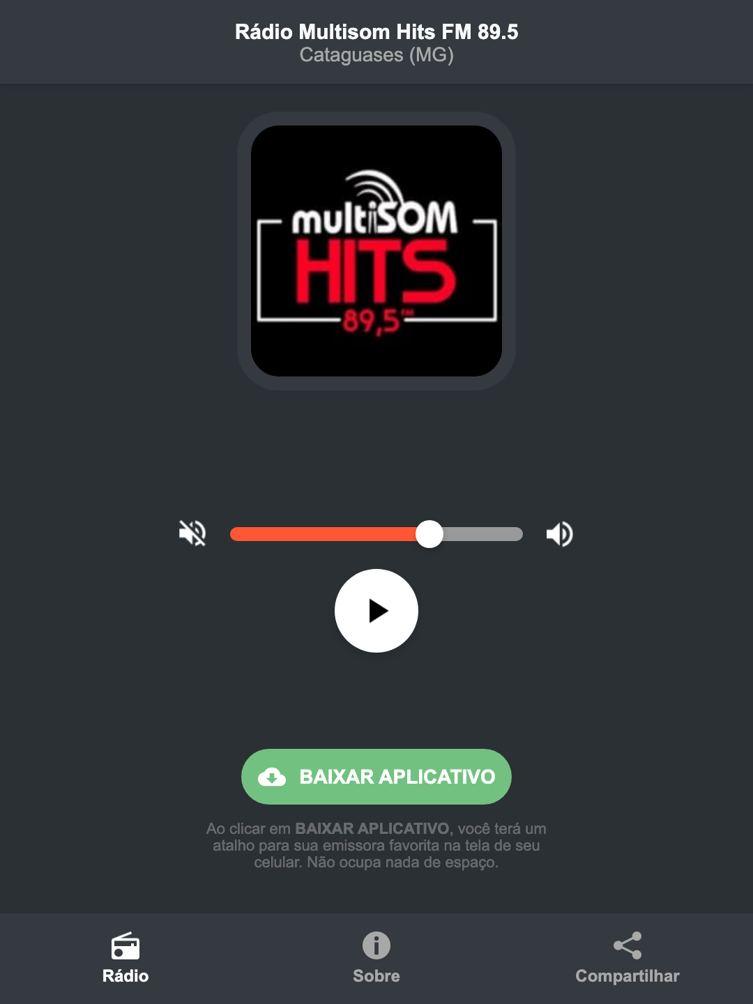 Screenshot do aplicativo da Rádio Multisom Hits FM 89.5