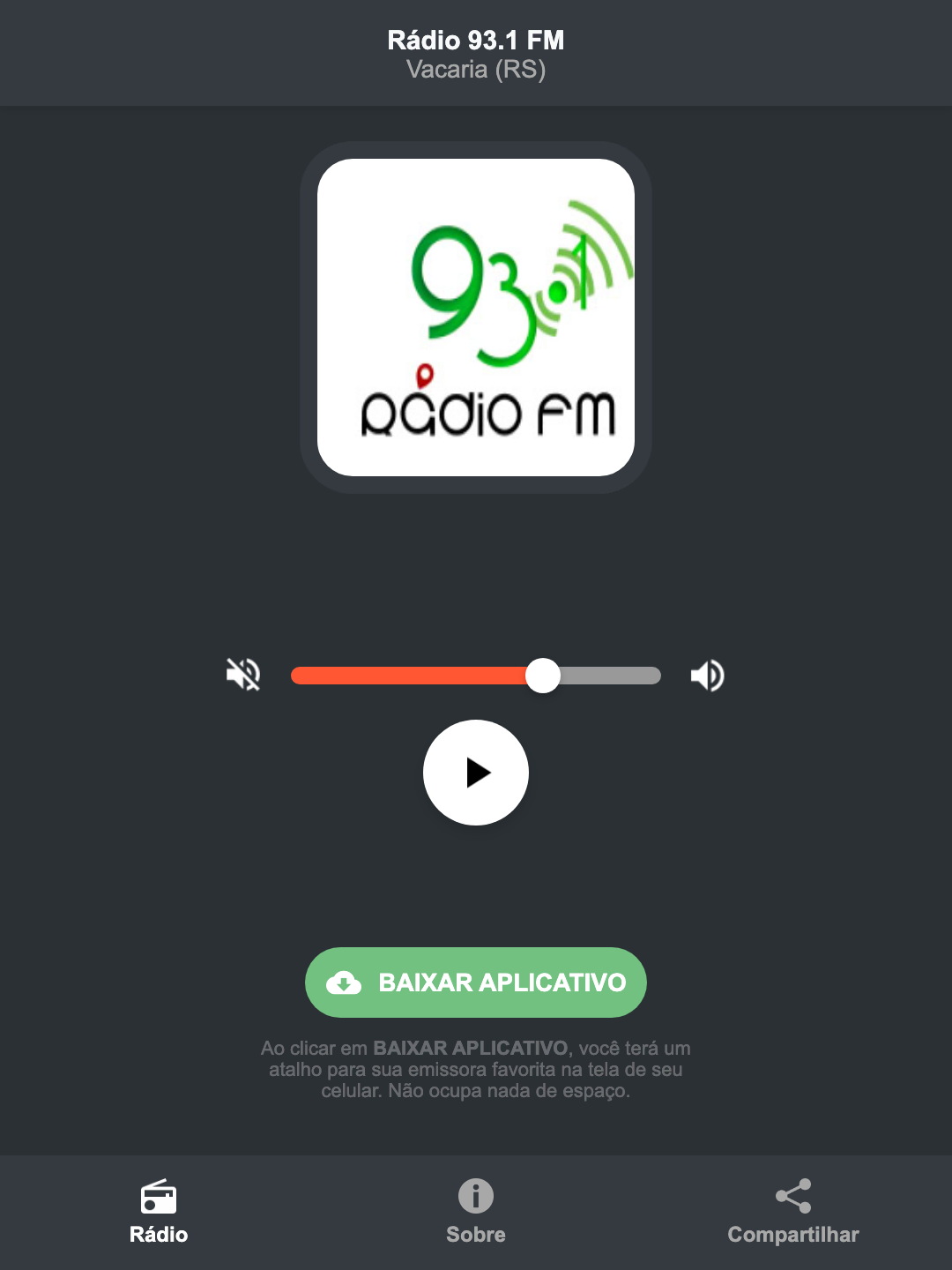 Screenshot do aplicativo da Rádio 93.1 FM