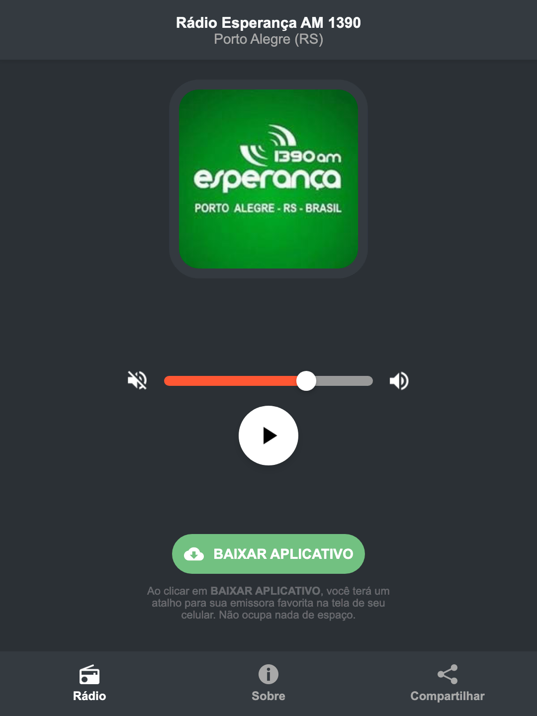 Screenshot do aplicativo da Rádio Esperança AM 1390