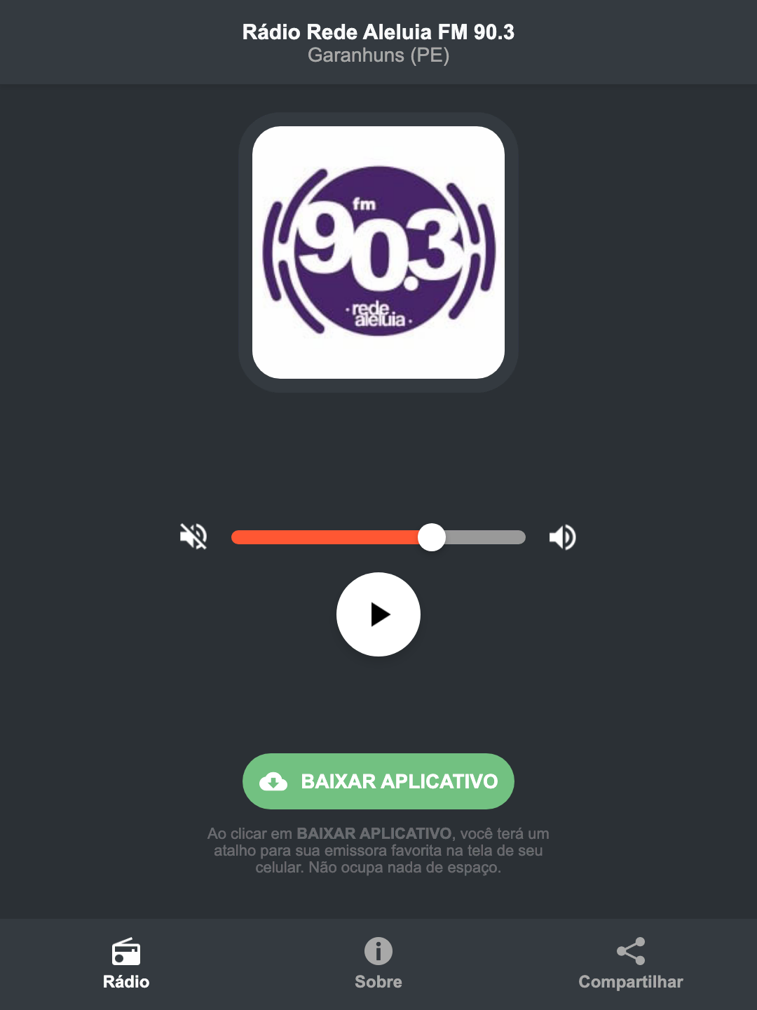 Screenshot do aplicativo da Rádio Rede Aleluia FM 90.3