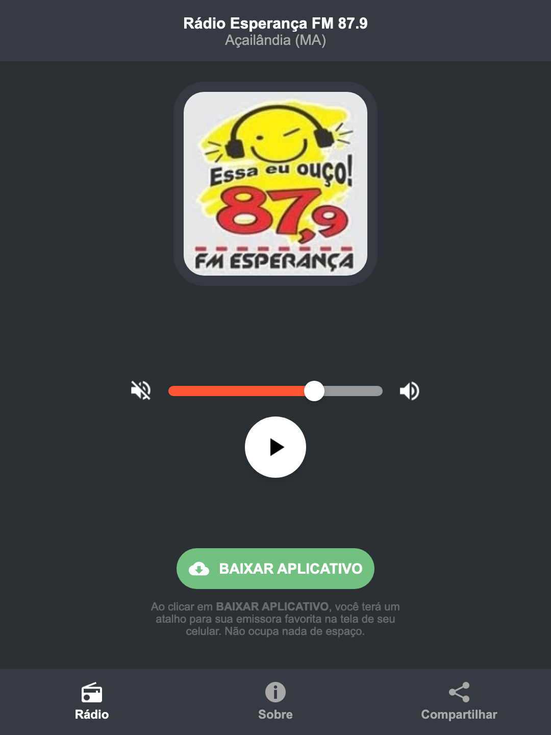 Screenshot do aplicativo da Rádio Esperança FM 87.9