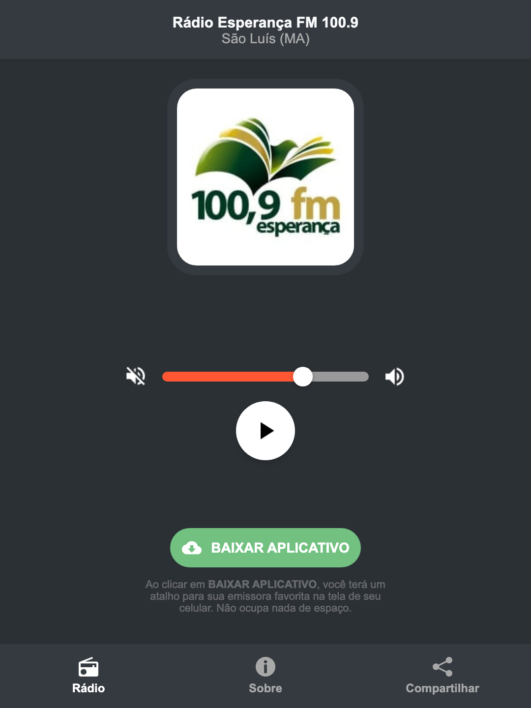 Screenshot do aplicativo da Rádio Esperança FM 100.9