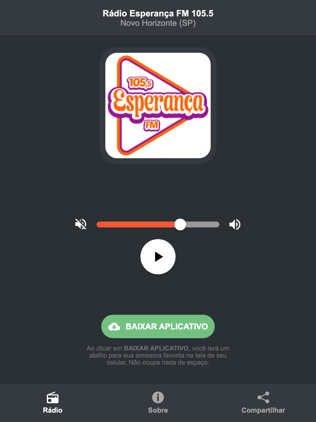 Screenshot do aplicativo da Rádio Esperança FM 105.5