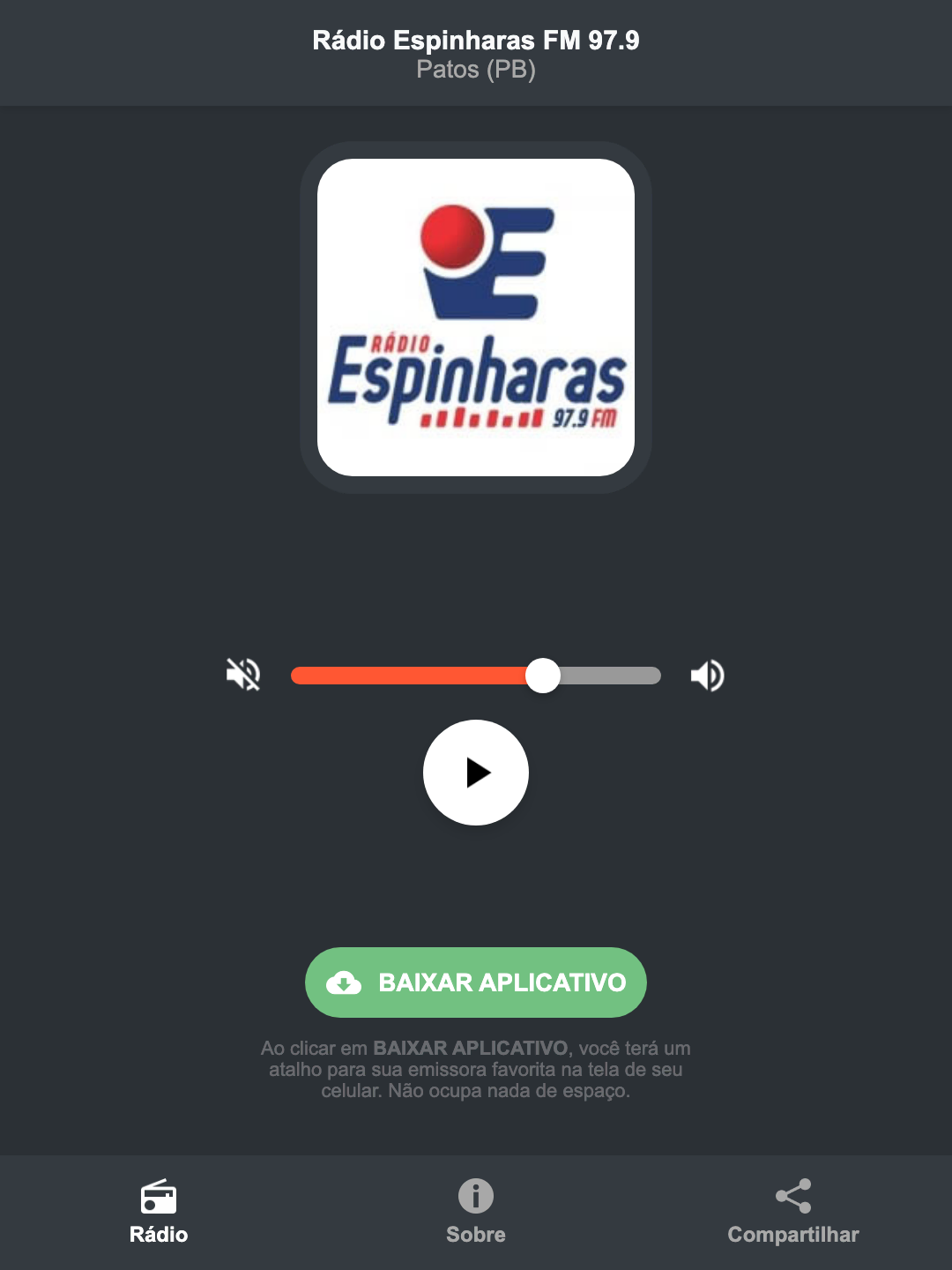 Screenshot do aplicativo da Rádio Espinharas FM 97.9