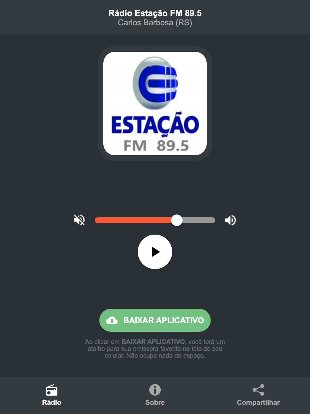 Screenshot do aplicativo da Rádio Estação FM 89.5