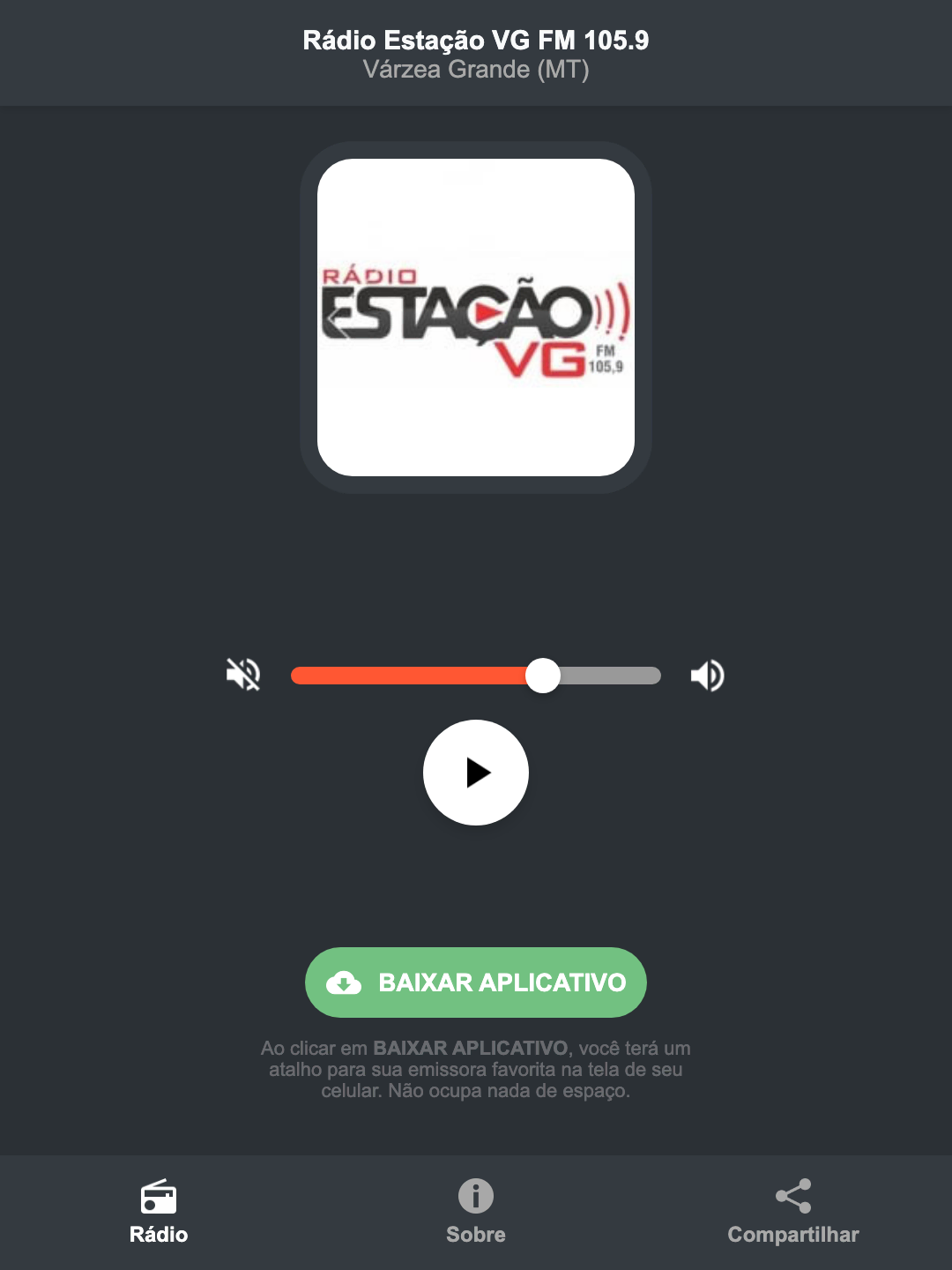Screenshot do aplicativo da Rádio Estação VG FM 105.9