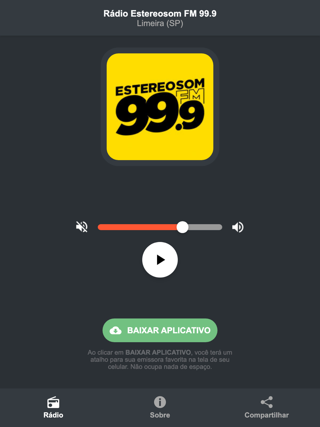 Screenshot do aplicativo da Rádio Estereosom FM 99.9