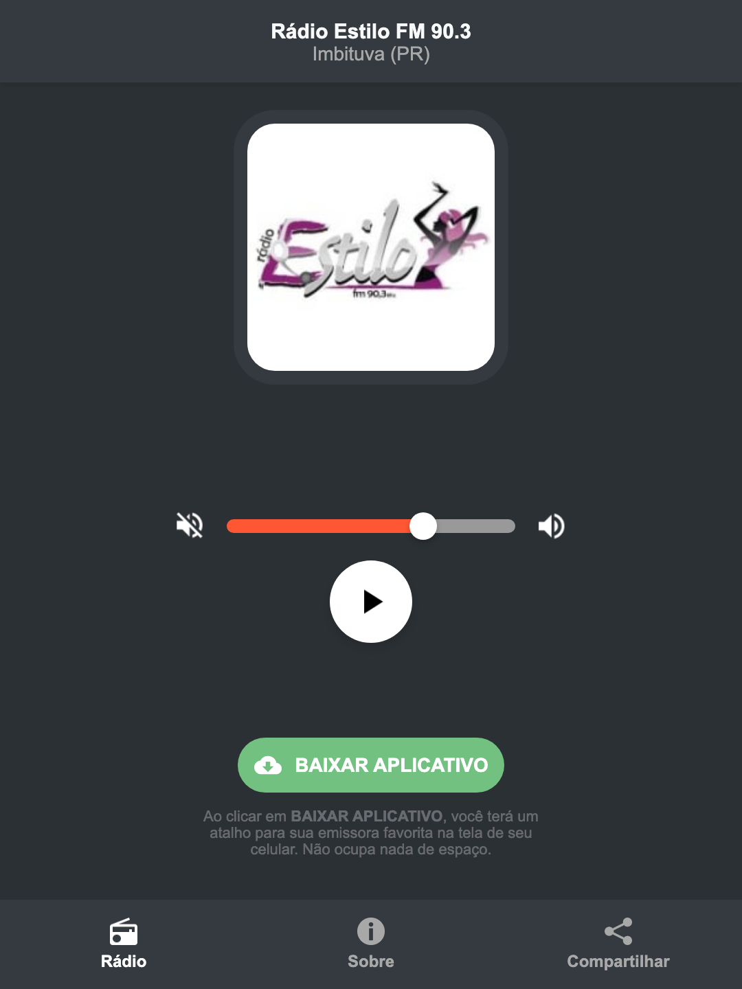Screenshot do aplicativo da Rádio Estilo FM 90.3