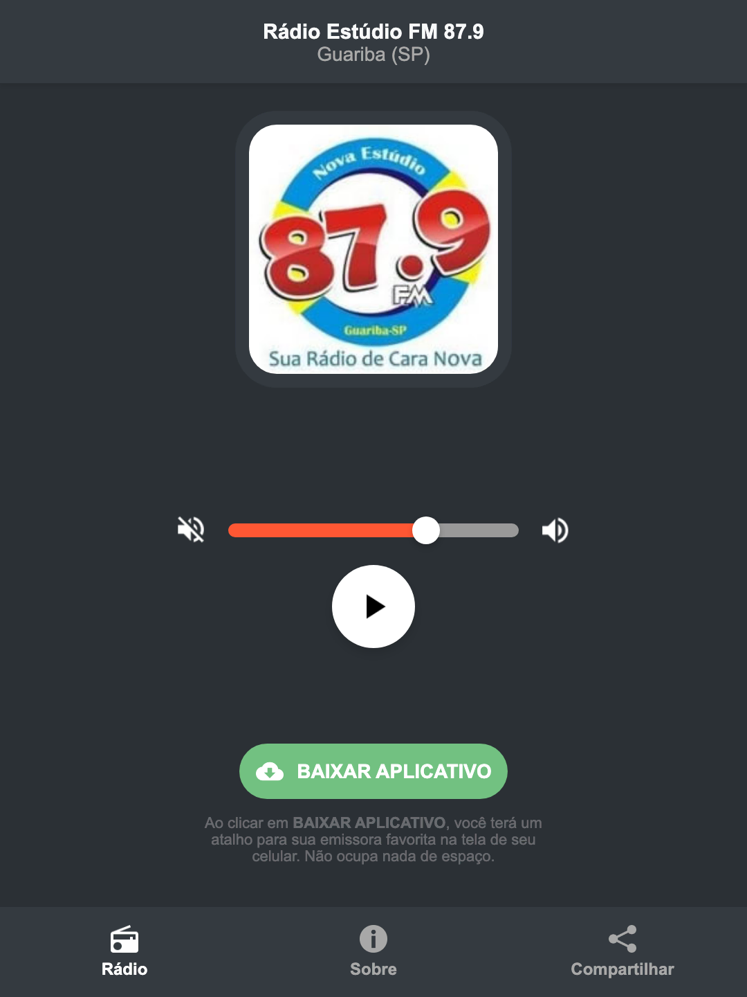 Screenshot do aplicativo da Rádio Estúdio FM 87.9