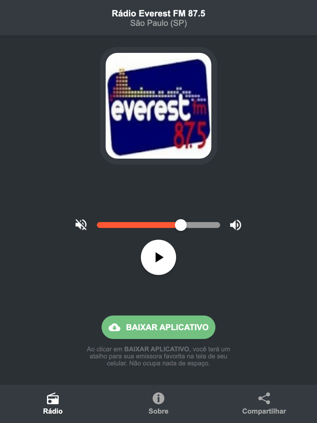 Screenshot do aplicativo da Rádio Everest FM 87.5