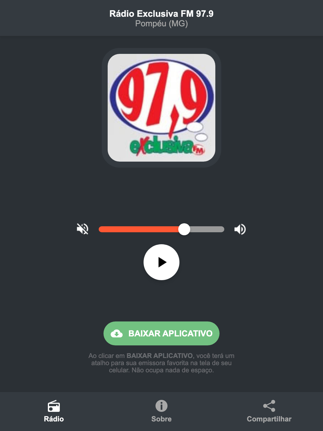 Screenshot do aplicativo da Rádio Exclusiva FM 97.9