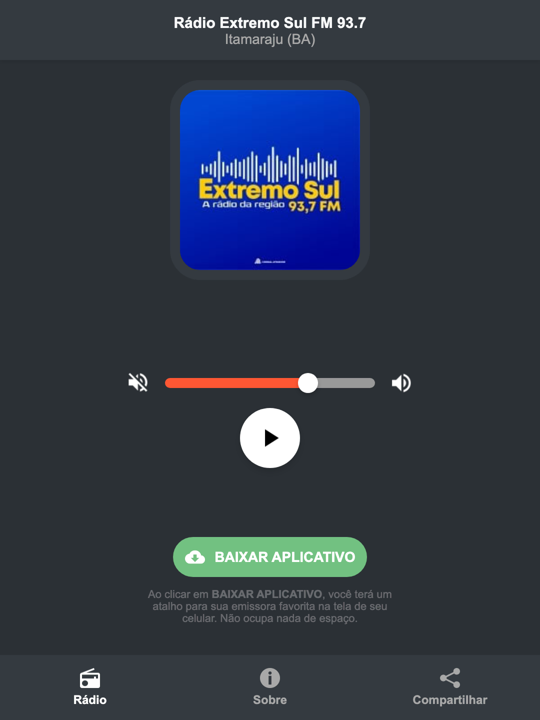 Screenshot do aplicativo da Rádio Extremo Sul FM 93.7