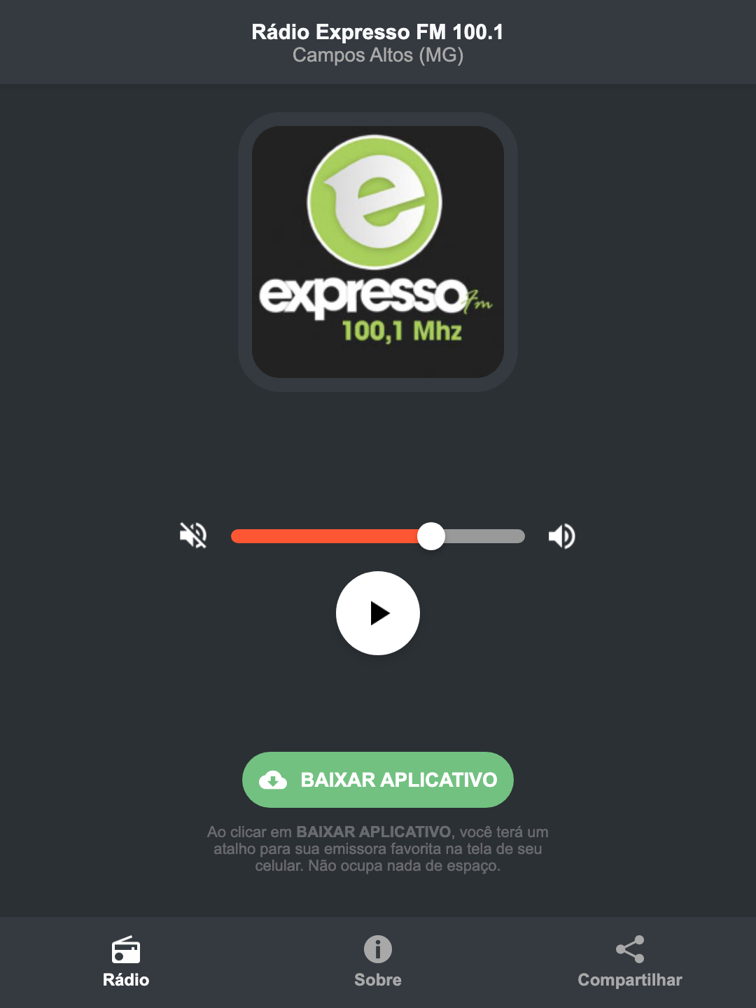Screenshot do aplicativo da Rádio Expresso FM 100.1