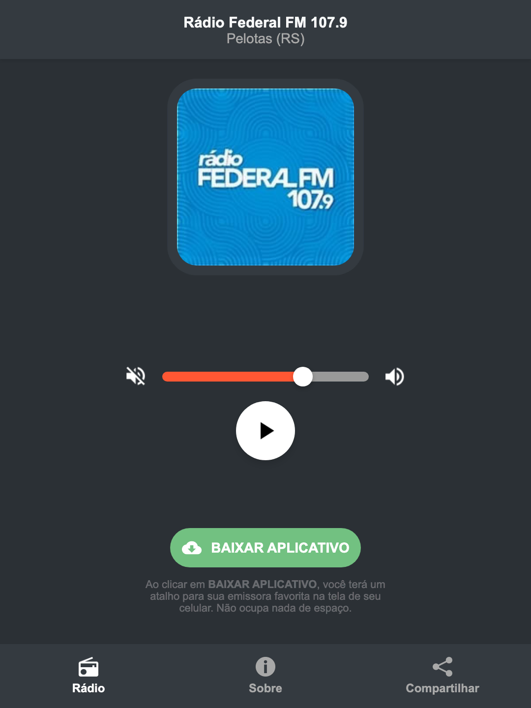 Screenshot do aplicativo da Rádio Federal FM 107.9