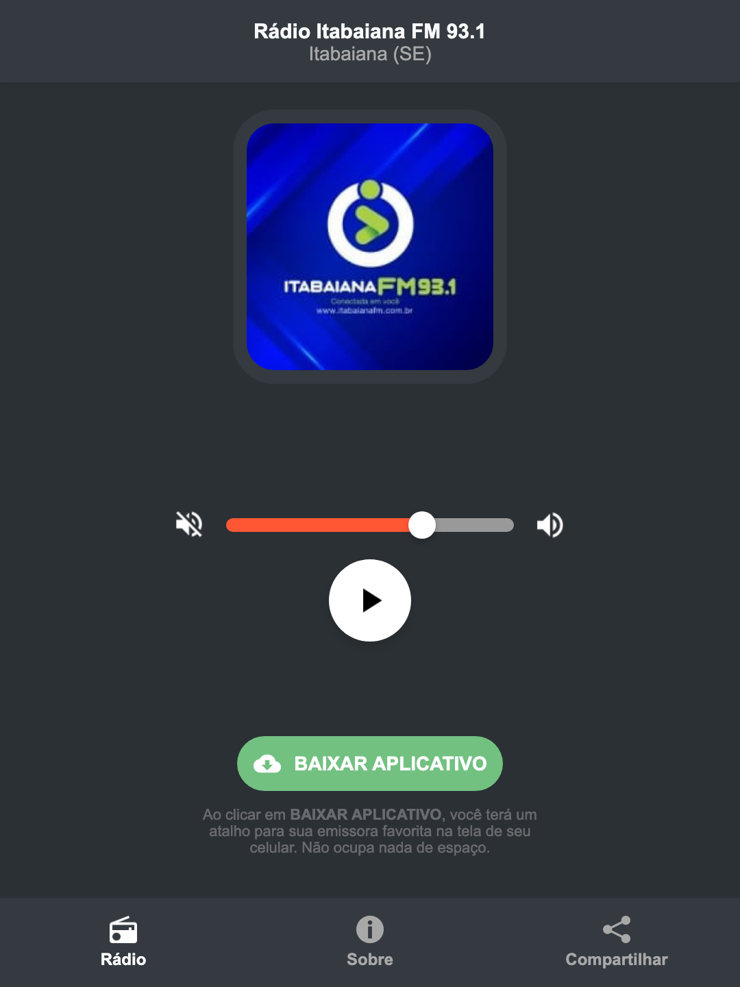 Screenshot do aplicativo da Rádio Itabaiana FM 93.1