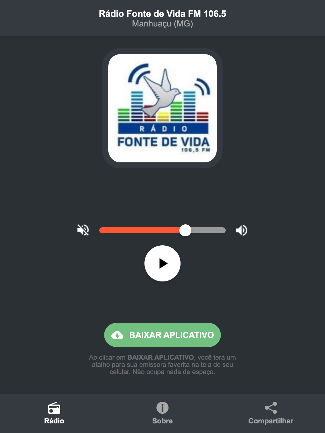 Screenshot do aplicativo da Rádio Fonte de Vida FM 106.5