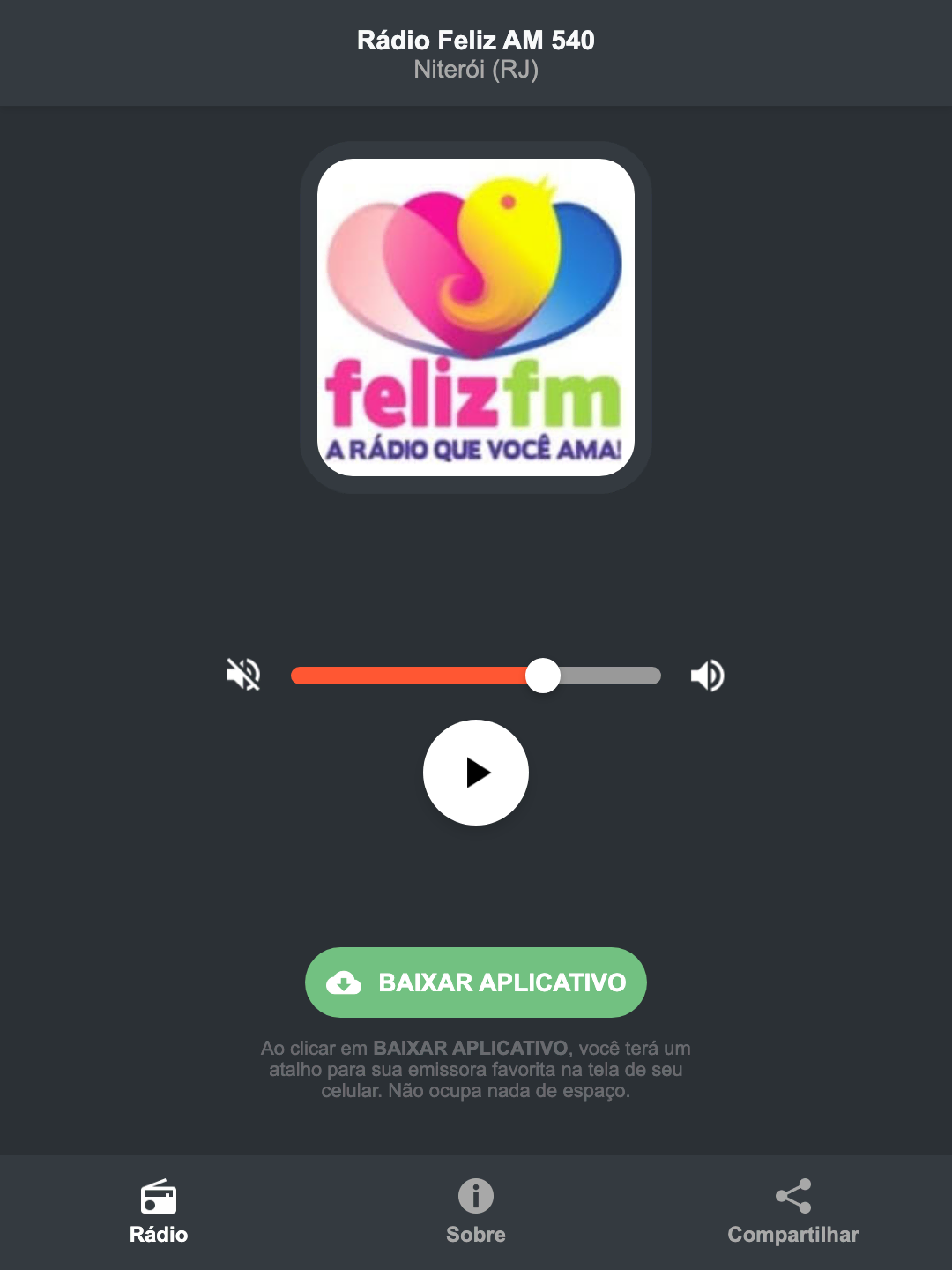 Screenshot do aplicativo da Rádio Feliz AM 540
