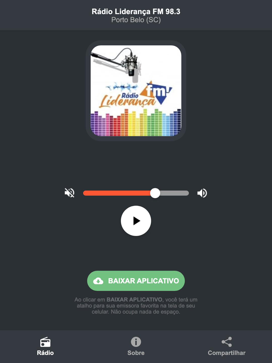 Screenshot do aplicativo da Rádio Liderança FM 98.3