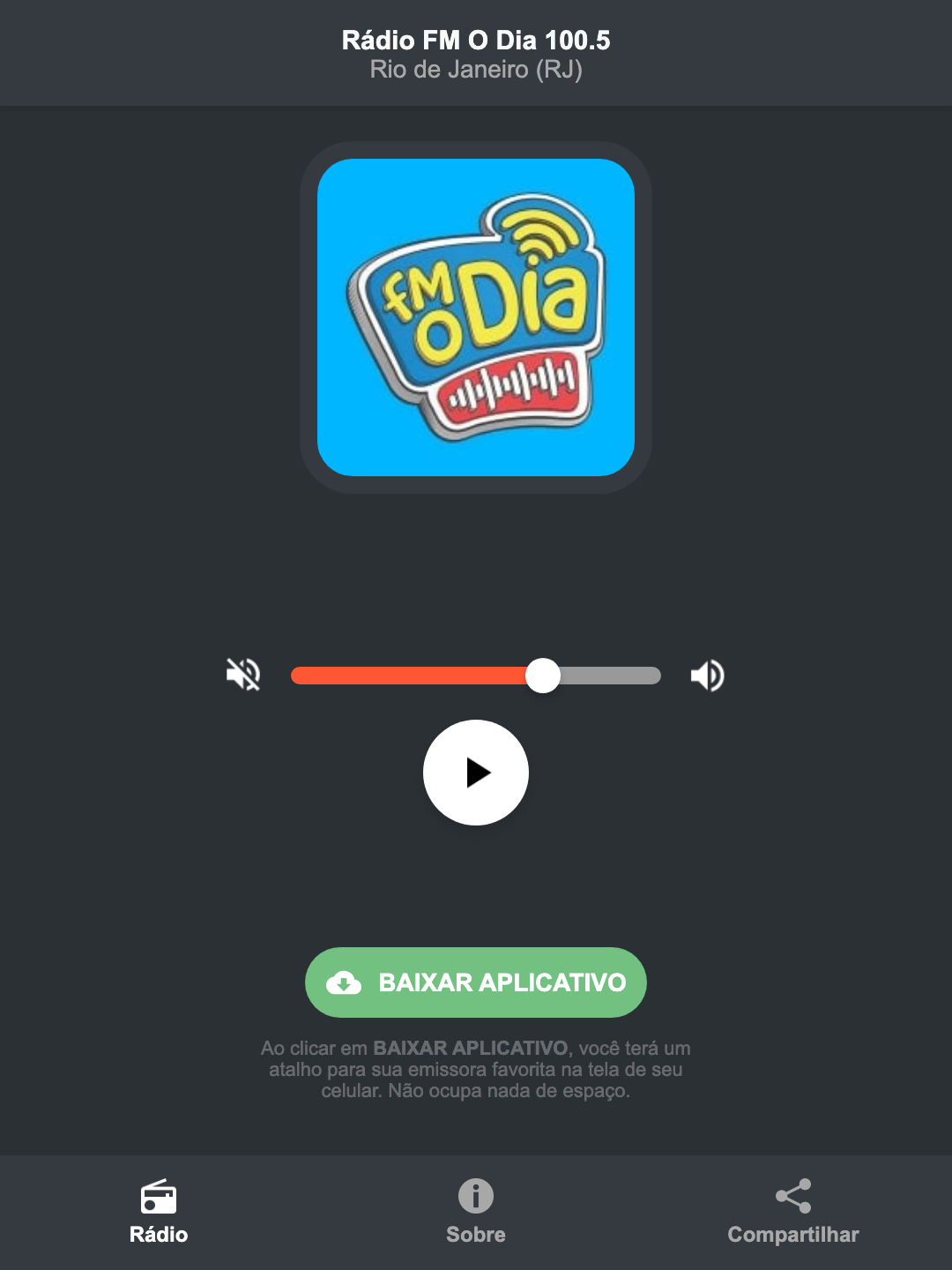 Screenshot do aplicativo da Rádio FM O Dia 100.5