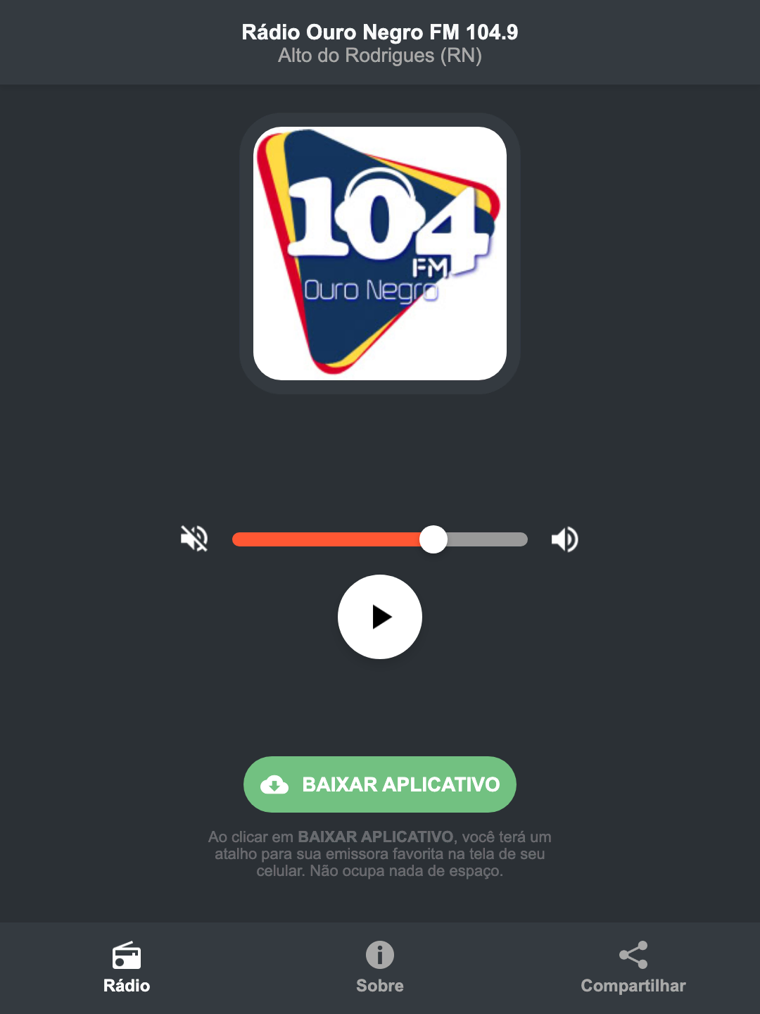 Screenshot do aplicativo da Rádio Ouro Negro FM 104.9