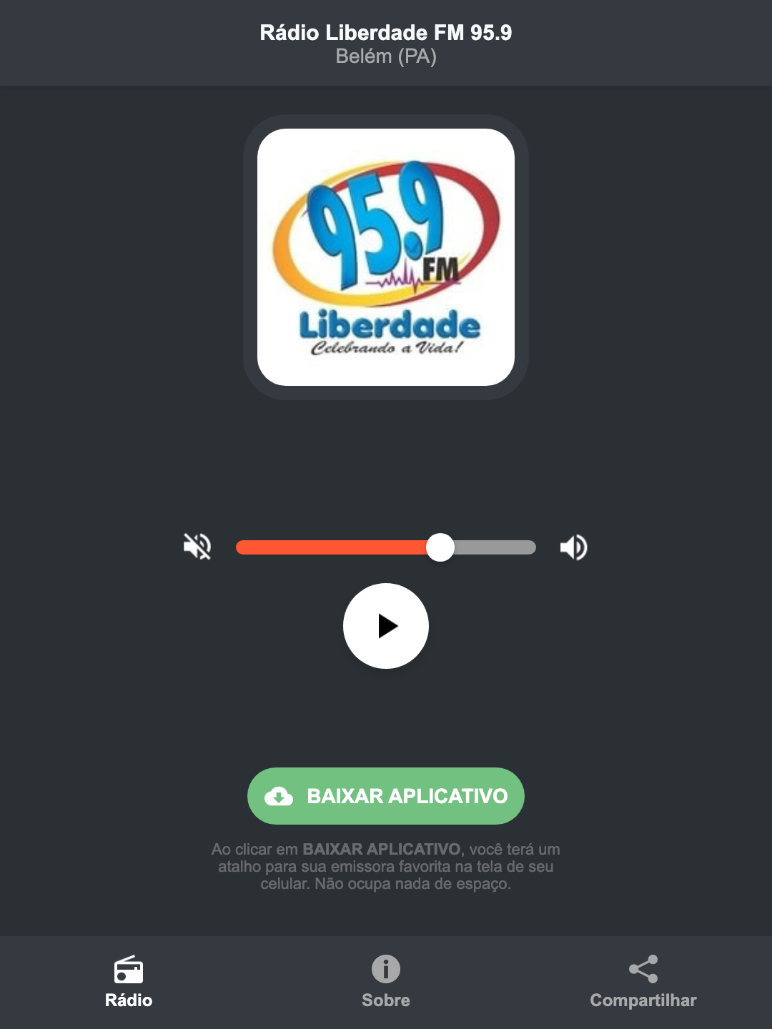 Screenshot do aplicativo da Rádio Liberdade FM 95.9