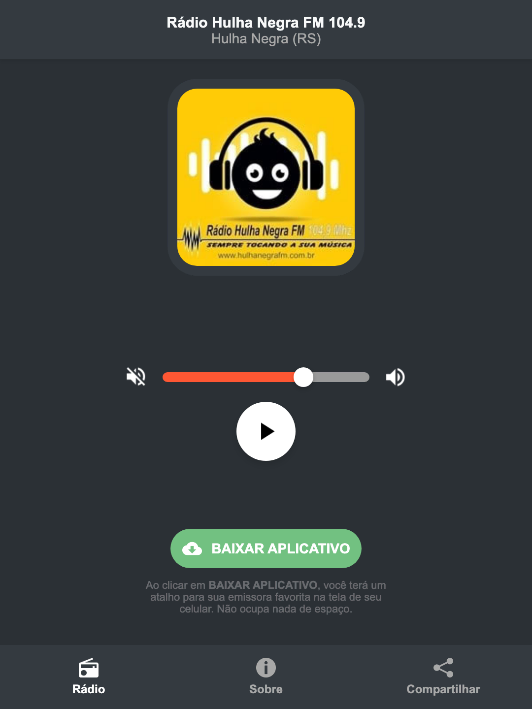 Screenshot do aplicativo da Rádio Hulha Negra FM 104.9