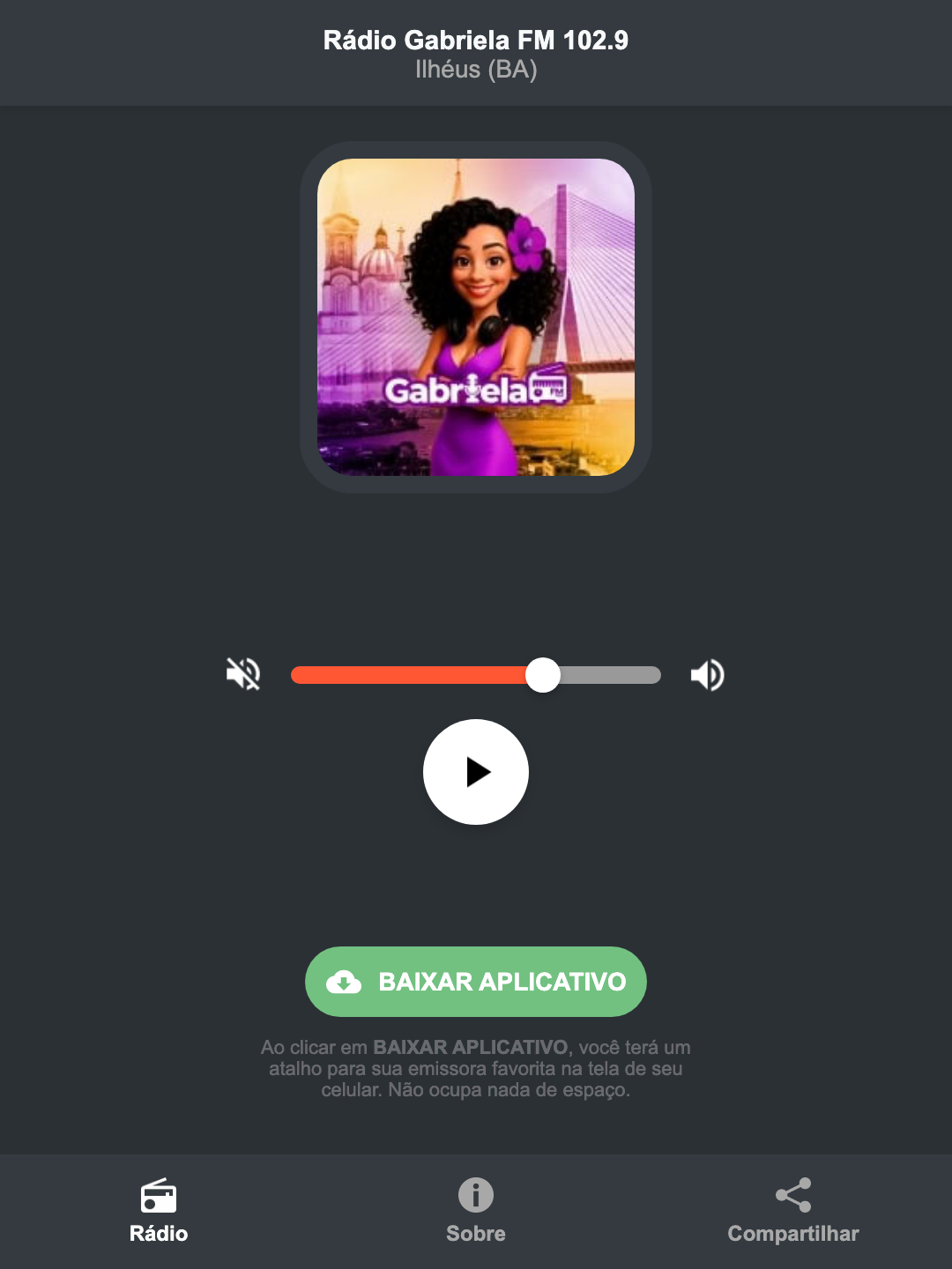 Screenshot do aplicativo da Rádio Gabriela FM 102.9