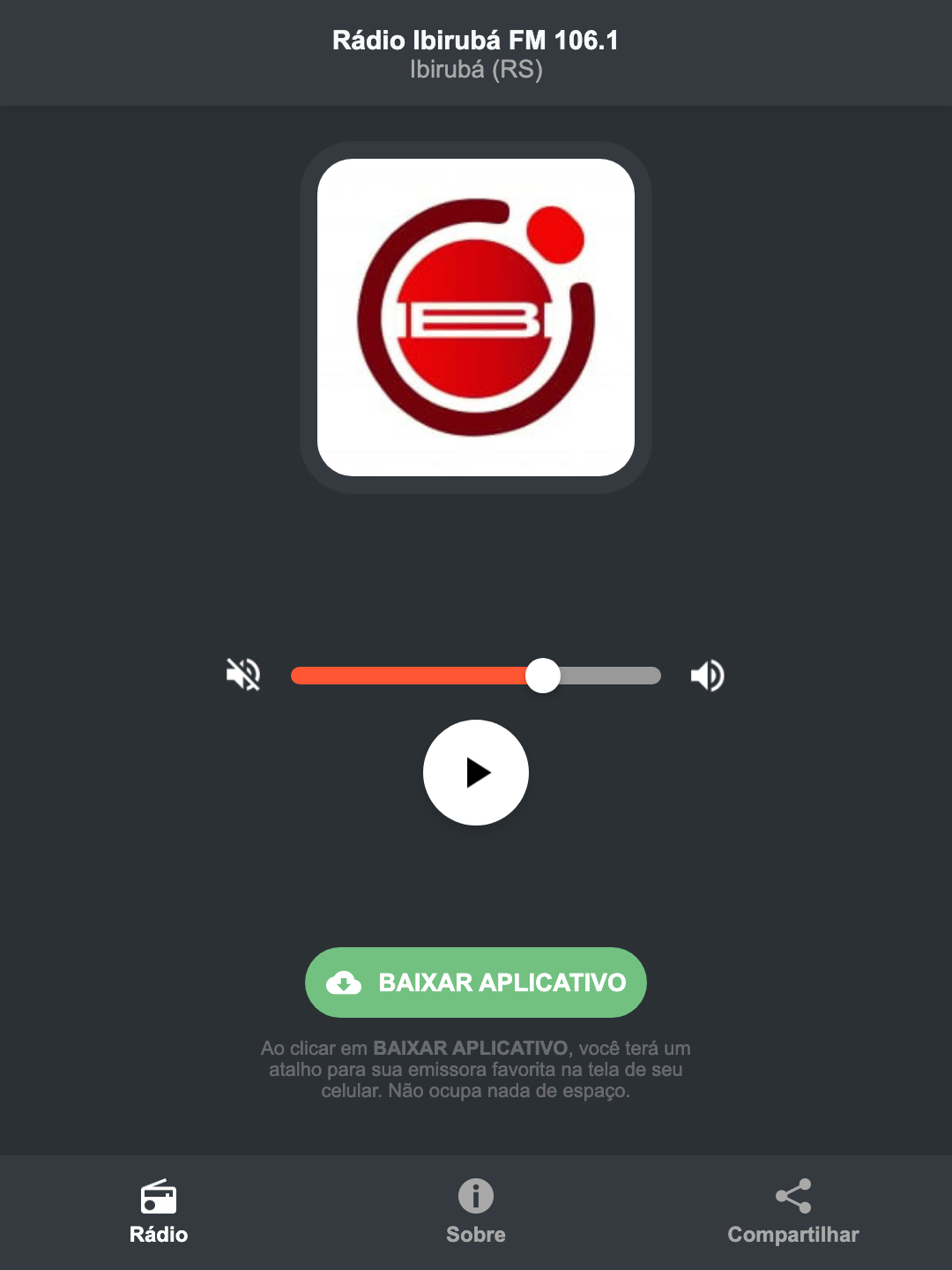Screenshot do aplicativo da Rádio Ibirubá FM 106.1