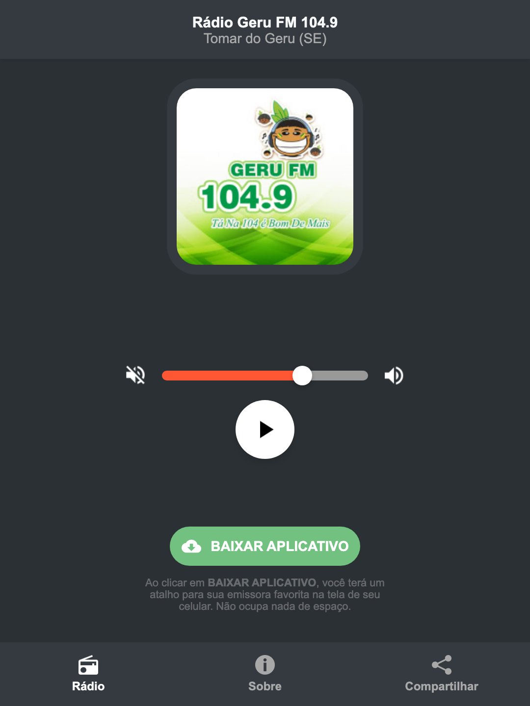 Screenshot do aplicativo da Rádio Geru FM 104.9