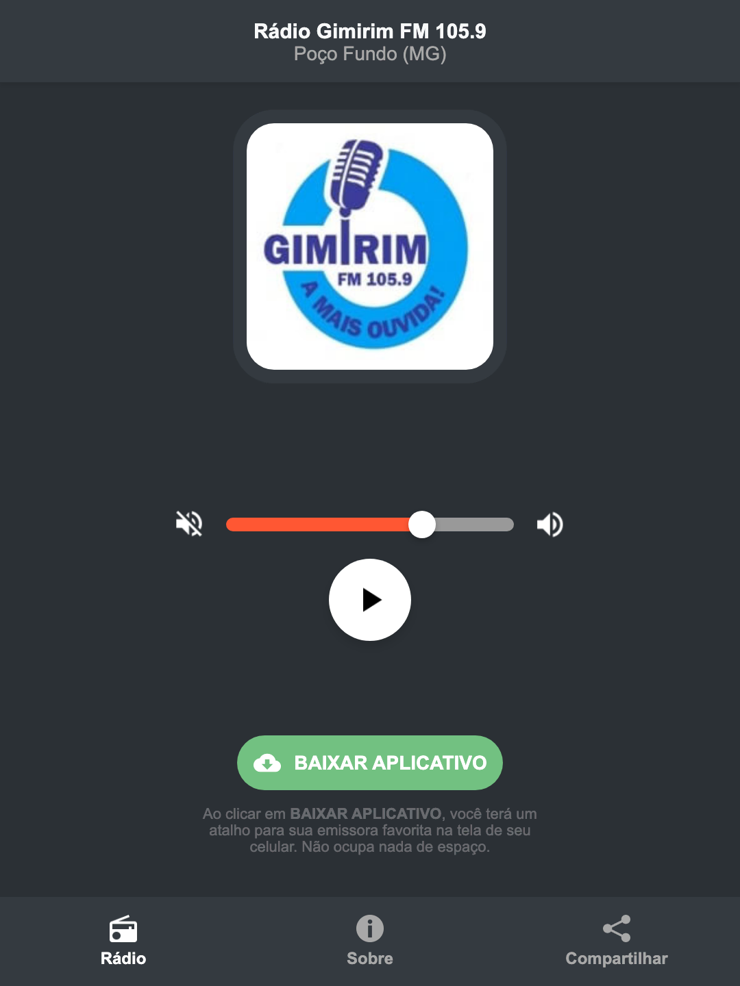 Screenshot do aplicativo da Rádio Gimirim FM 105.9