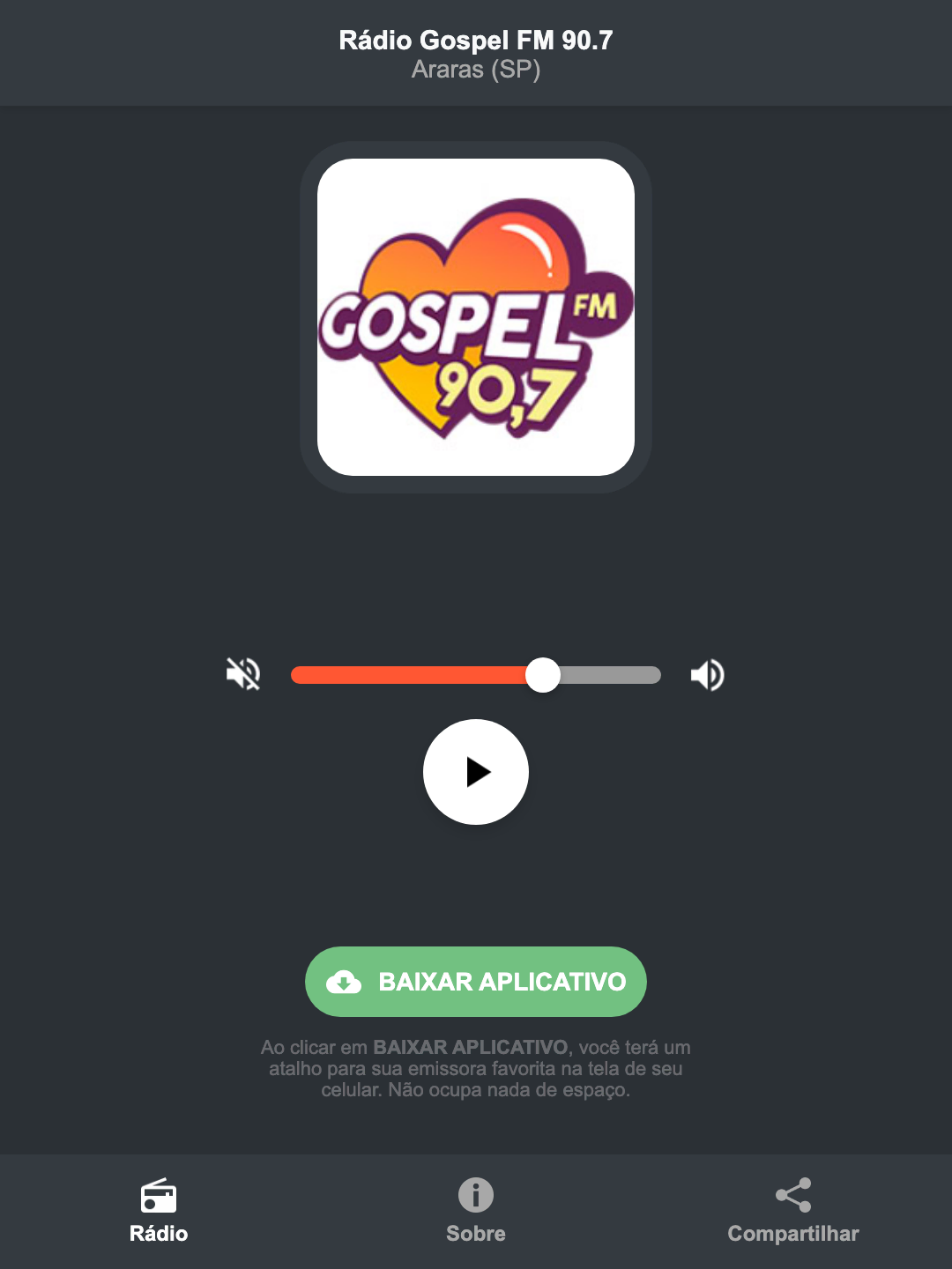 Screenshot do aplicativo da Rádio Gospel FM 90.7